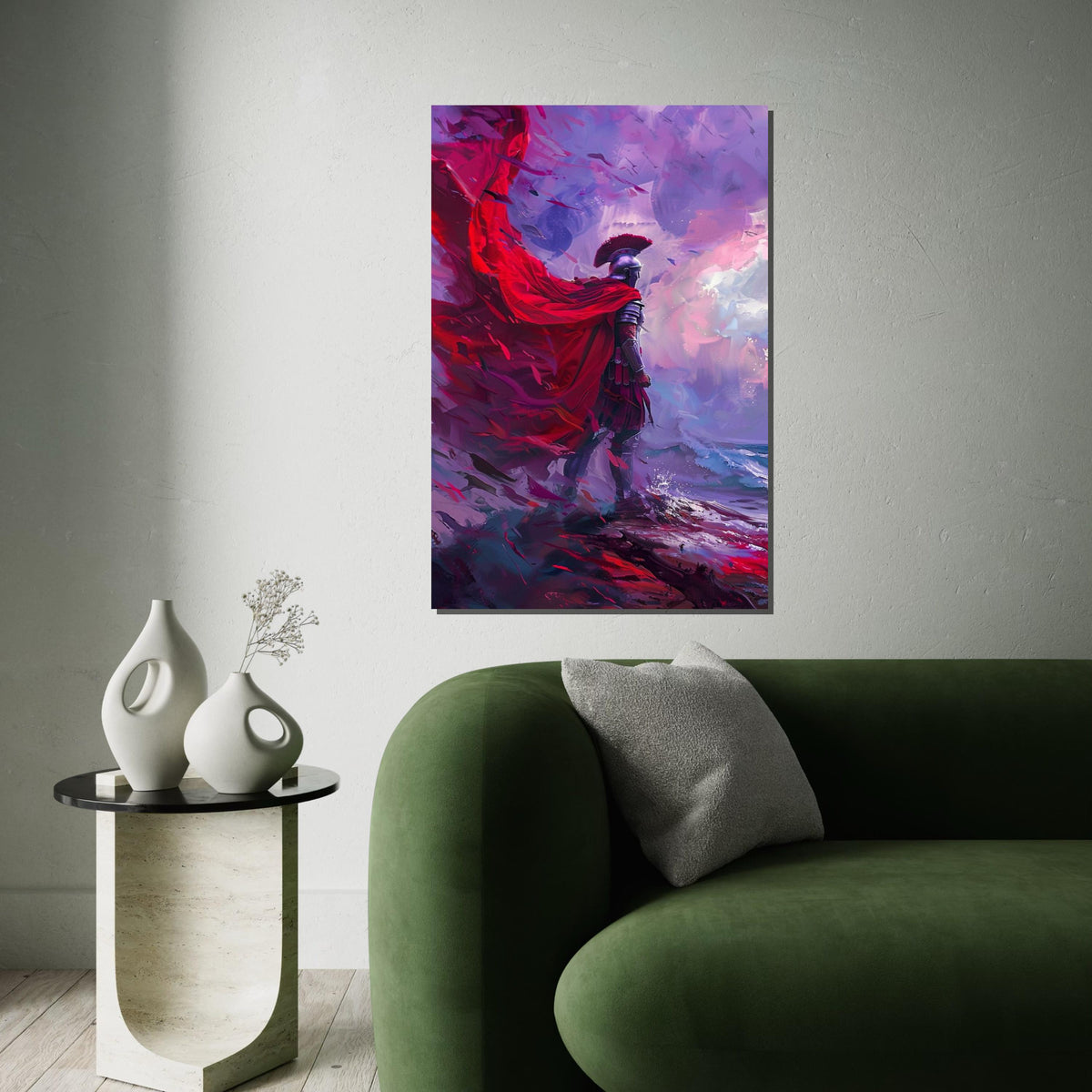 Roman Warrior Canvas, Red Cape Wall Art, Fantasy Soldier Art Print, Epic Battle Scene, Wall Art Canvas Design, Ready To Hang Decoration