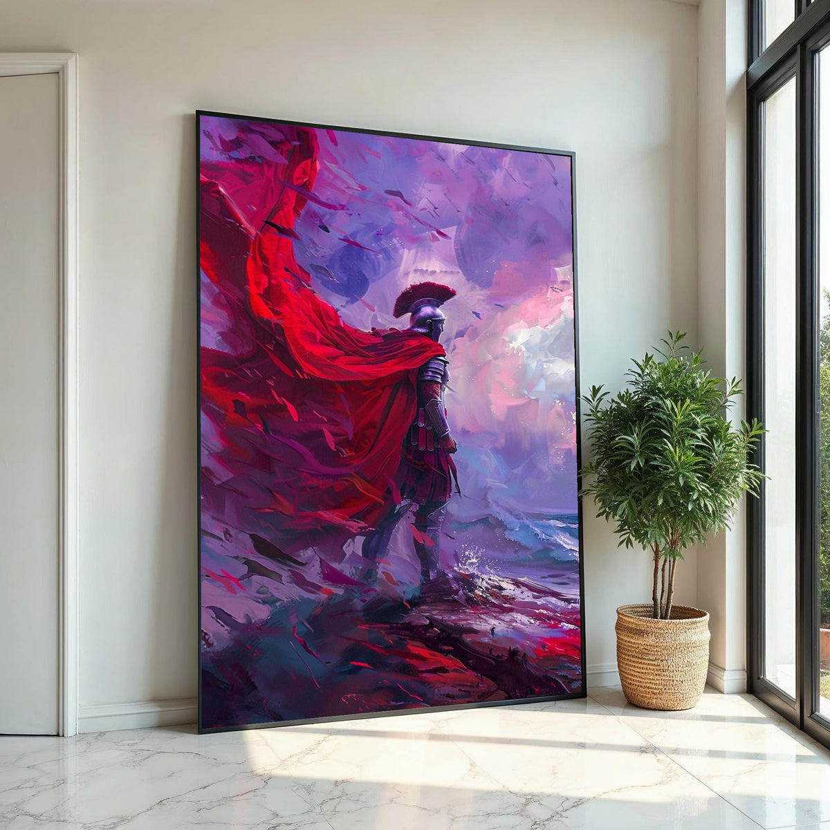 Roman Warrior Canvas, Red Cape Wall Art, Fantasy Soldier Art Print, Epic Battle Scene, Wall Art Canvas Design, Ready To Hang Decoration