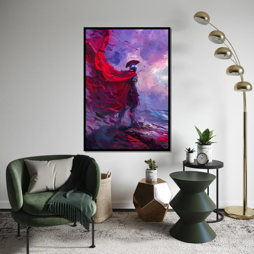 Roman Warrior Canvas, Red Cape Wall Art, Fantasy Soldier Art Print, Epic Battle Scene, Wall Art Canvas Design, Ready To Hang Decoration