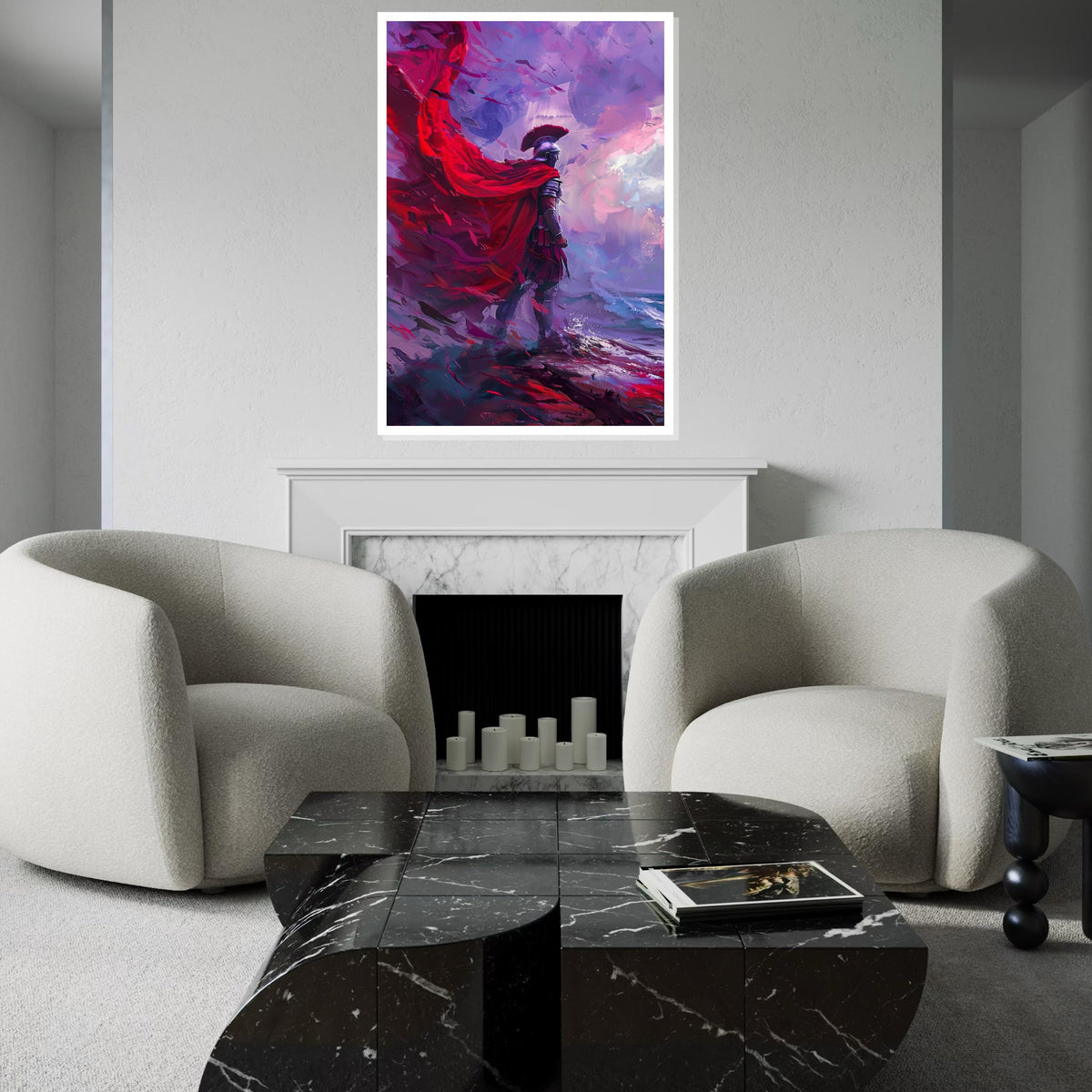 Roman Warrior Canvas, Red Cape Wall Art, Fantasy Soldier Art Print, Epic Battle Scene, Wall Art Canvas Design, Ready To Hang Decoration