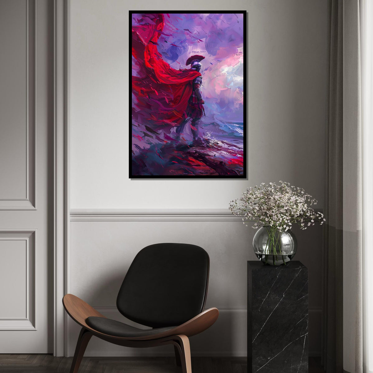 Roman Warrior Canvas, Red Cape Wall Art, Fantasy Soldier Art Print, Epic Battle Scene, Wall Art Canvas Design, Ready To Hang Decoration