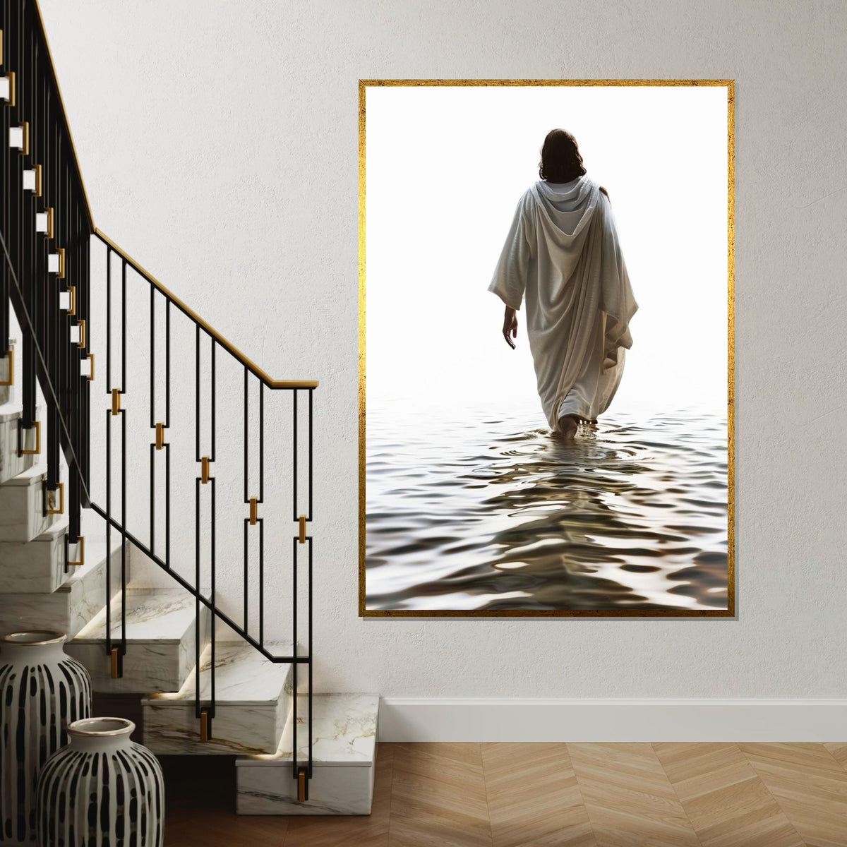 Divine Walk Canvas Art, Ethereal Figure on Water, Inspirational Wall Art, Spiritual Canvas Design, Ready To Hang Decoration, Peaceful
