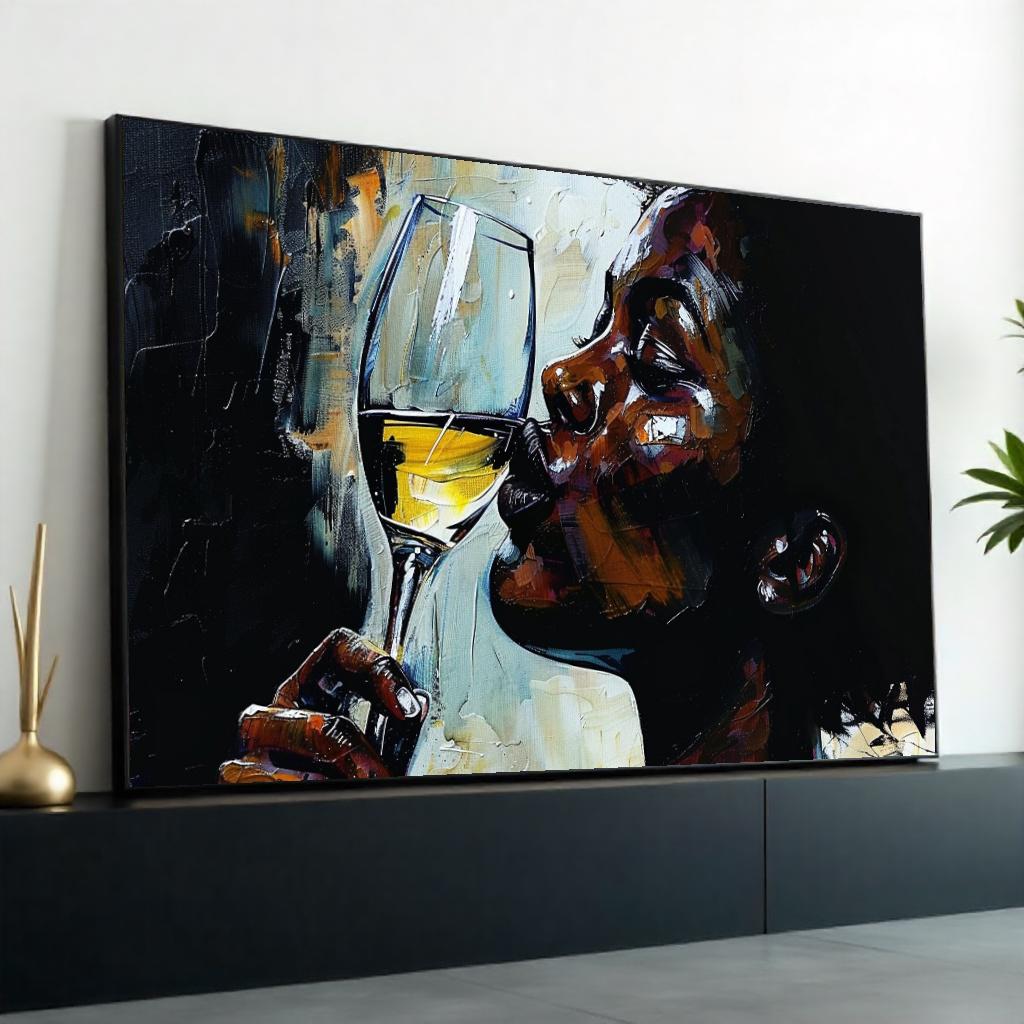 Elegant Wine Sip Canvas, Wine Lover Wall Art, Portrait Canvas Design, Abstract Drinking Art, Wall Art Canvas, Ready To Hang Decoration