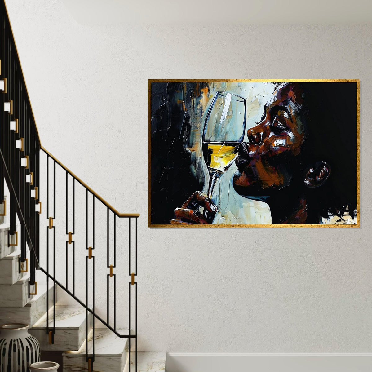 Elegant Wine Sip Canvas, Wine Lover Wall Art, Portrait Canvas Design, Abstract Drinking Art, Wall Art Canvas, Ready To Hang Decoration