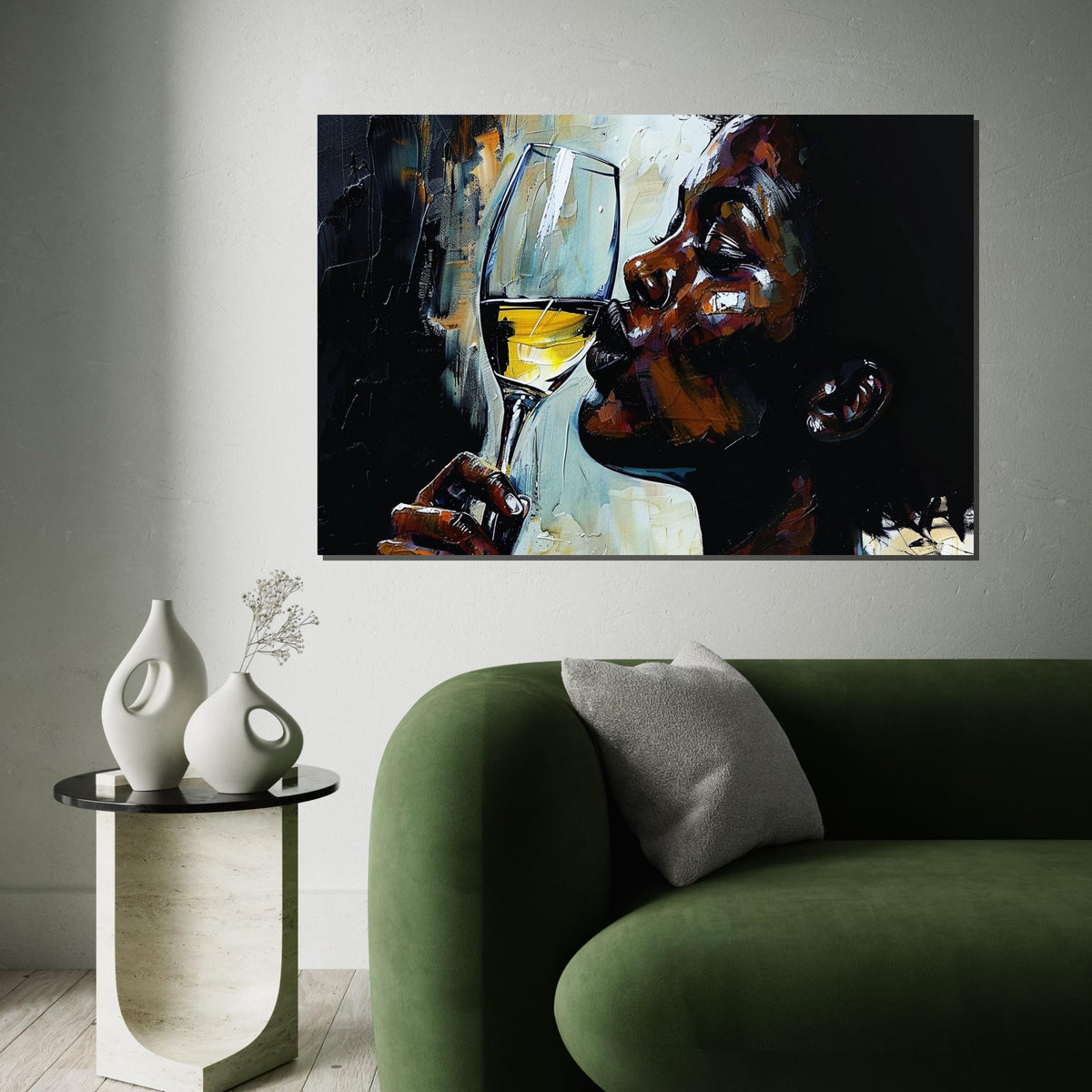 Elegant Wine Sip Canvas, Wine Lover Wall Art, Portrait Canvas Design, Abstract Drinking Art, Wall Art Canvas, Ready To Hang Decoration