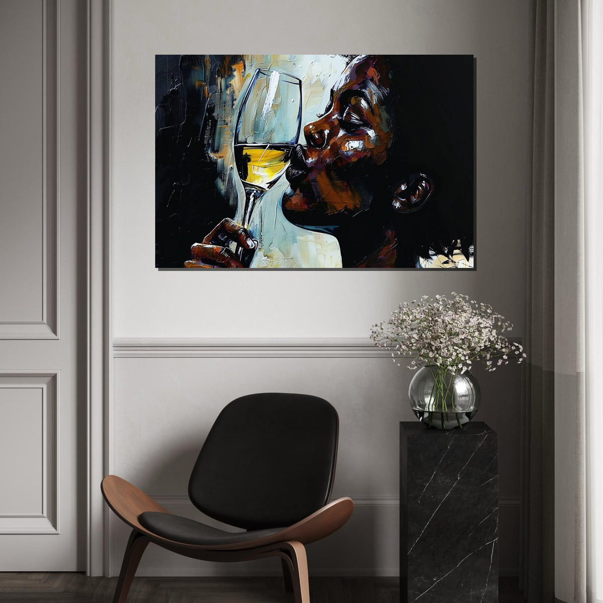 Elegant Wine Sip Canvas, Wine Lover Wall Art, Portrait Canvas Design, Abstract Drinking Art, Wall Art Canvas, Ready To Hang Decoration
