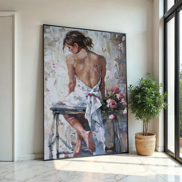 Graceful Back Pose Canvas, Elegant Woman Art, Floral Canvas Art, Wall Art Canvas Design, Ready to Hang Romantic Décor