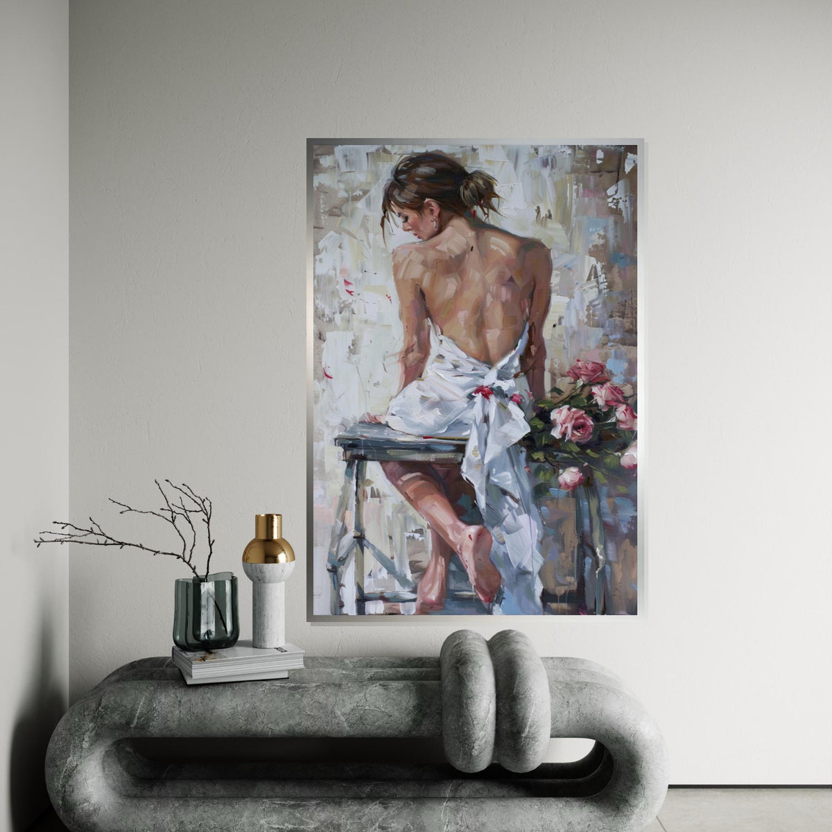 Graceful Back Pose Canvas, Elegant Woman Art, Floral Canvas Art, Wall Art Canvas Design, Ready to Hang Romantic Décor