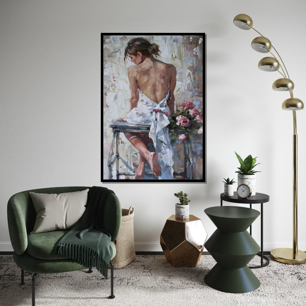 Graceful Back Pose Canvas, Elegant Woman Art, Floral Canvas Art, Wall Art Canvas Design, Ready to Hang Romantic Décor
