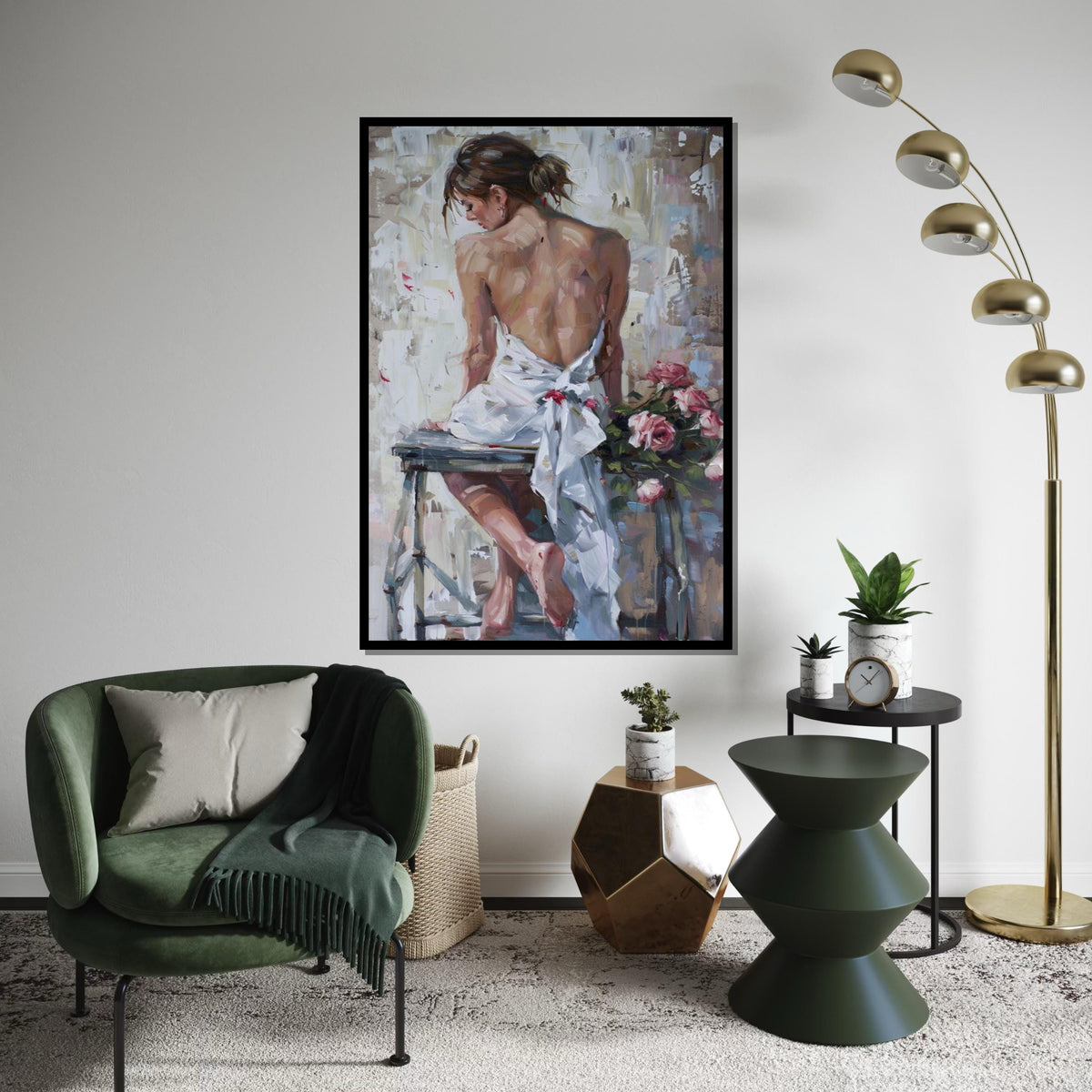 Graceful Back Pose Canvas, Elegant Woman Art, Floral Canvas Art, Wall Art Canvas Design, Ready to Hang Romantic Décor