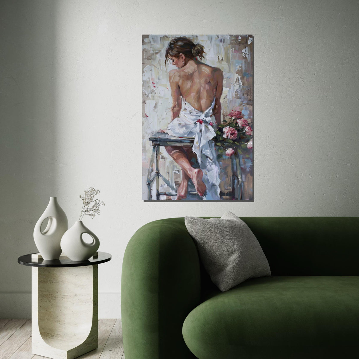 Graceful Back Pose Canvas, Elegant Woman Art, Floral Canvas Art, Wall Art Canvas Design, Ready to Hang Romantic Décor
