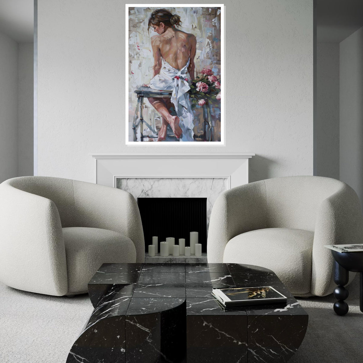 Graceful Back Pose Canvas, Elegant Woman Art, Floral Canvas Art, Wall Art Canvas Design, Ready to Hang Romantic Décor