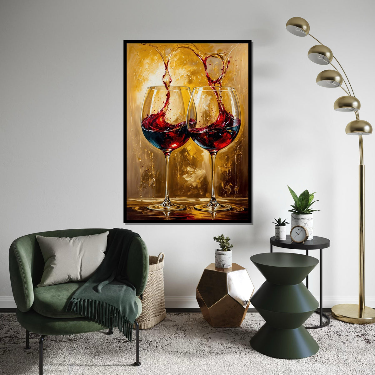 Red Wine Splash Canvas Print, Pair of Wine Glasses Art, Dramatic Beverage Still Life,Modern BarKitchen Wall Decor,Oil-Texture Painting Print