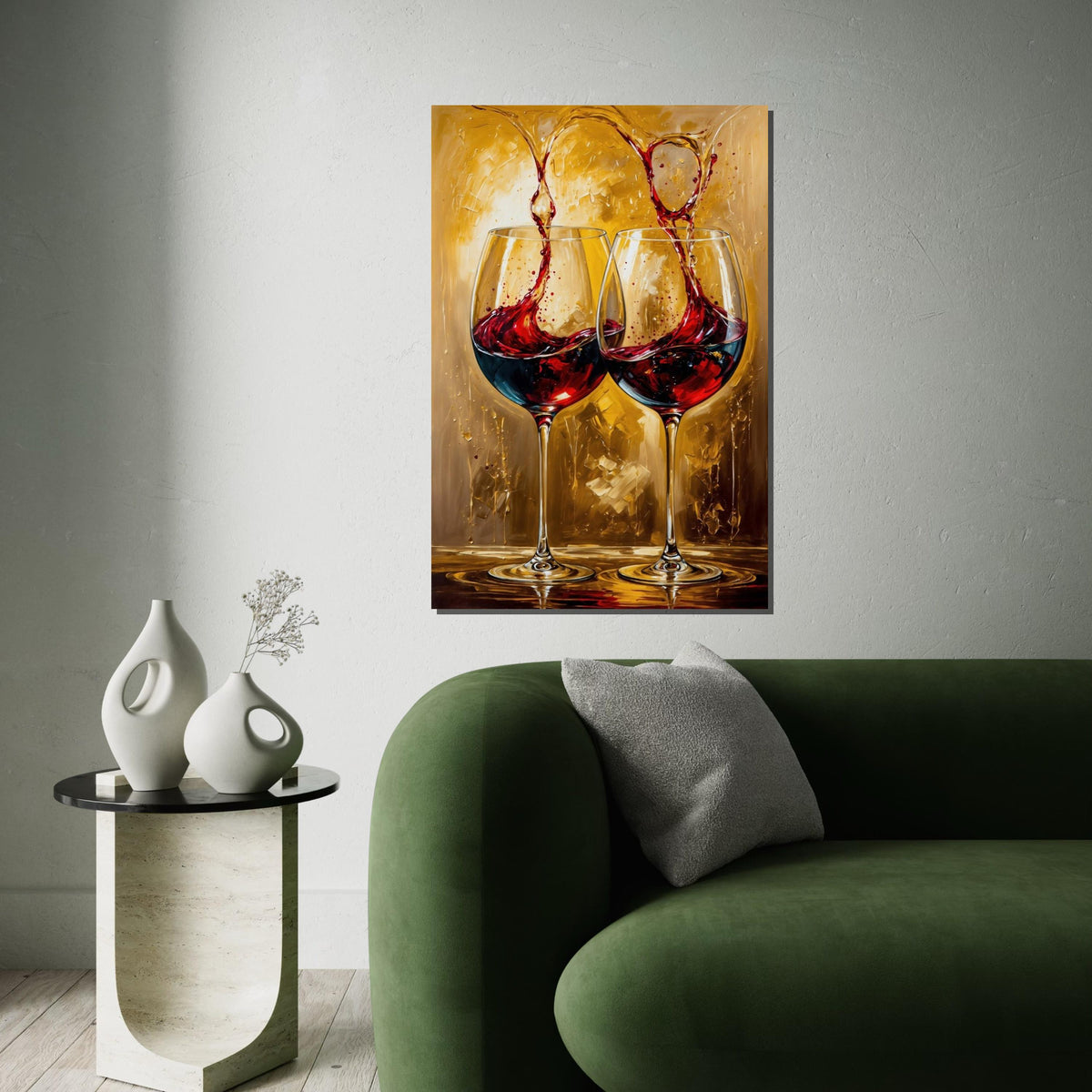 Red Wine Splash Canvas Print, Pair of Wine Glasses Art, Dramatic Beverage Still Life,Modern BarKitchen Wall Decor,Oil-Texture Painting Print