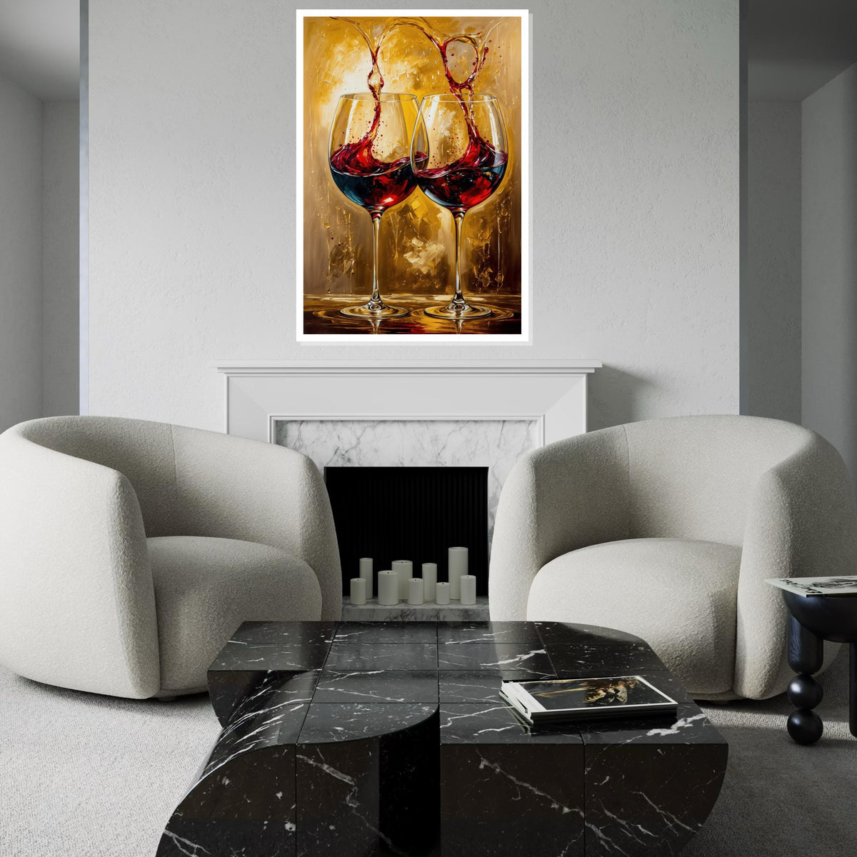 Red Wine Splash Canvas Print, Pair of Wine Glasses Art, Dramatic Beverage Still Life,Modern BarKitchen Wall Decor,Oil-Texture Painting Print