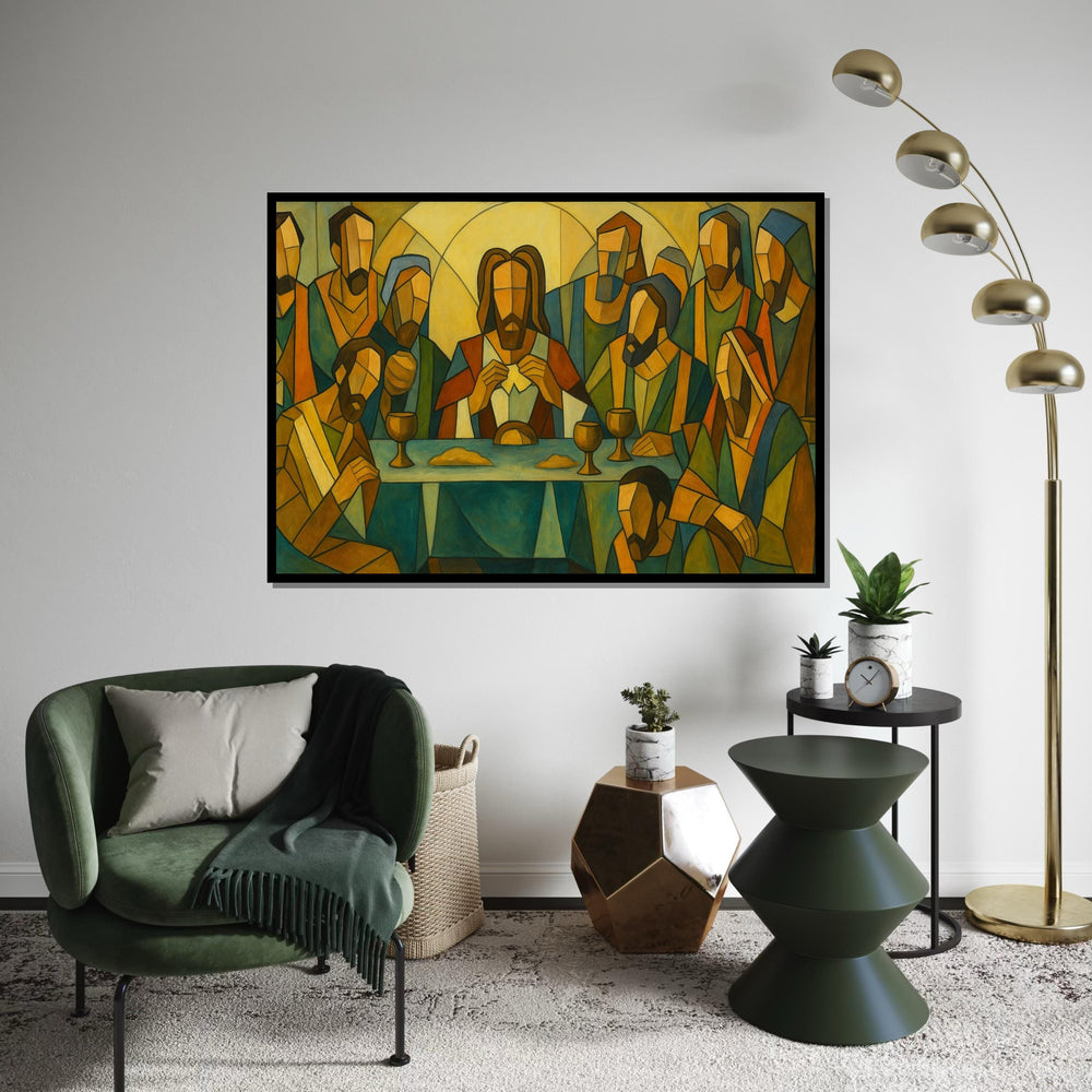 Geometric Last Supper Canvas Print, Modern Abstract Religious Art, Christian Wall Decor, Stylized Jesus and Apostles Painting Print