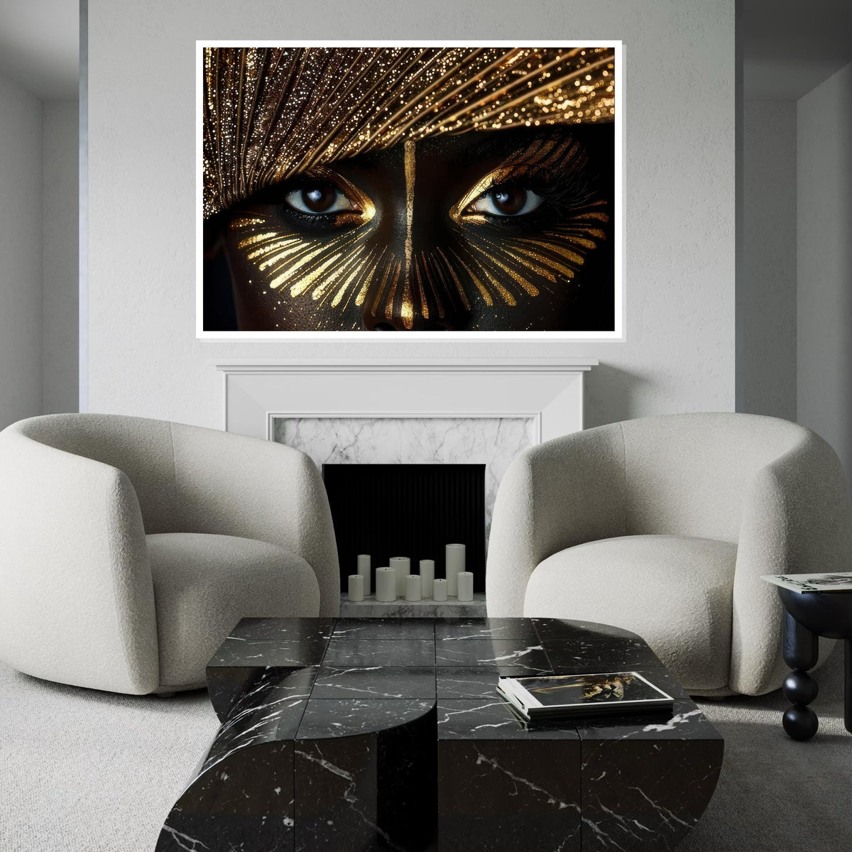 Golden Glitter Eyes Close-Up Canvas Print, Beauty Makeup Macro Art, High-Detail Glam Portrait,Black & Gold Wall Decor,Oil-Style Beauty Print