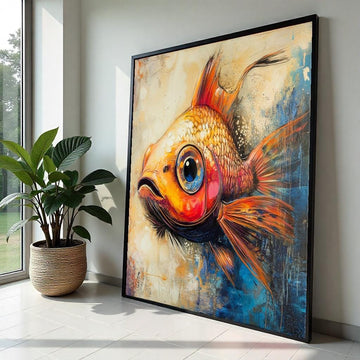 Whimsical Orange Goldfish Canvas Print, Playful Fish Illustration Art, Colorful Aquatic Wall Decor Room or Living Space
