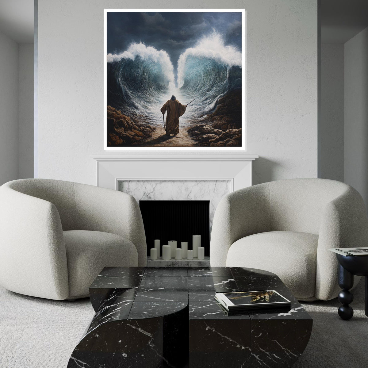 Moses Splitting the Red Sea Canvas Print, Biblical Exodus Scene Wall Art, Realistic Religious Decor for Living Room or Church