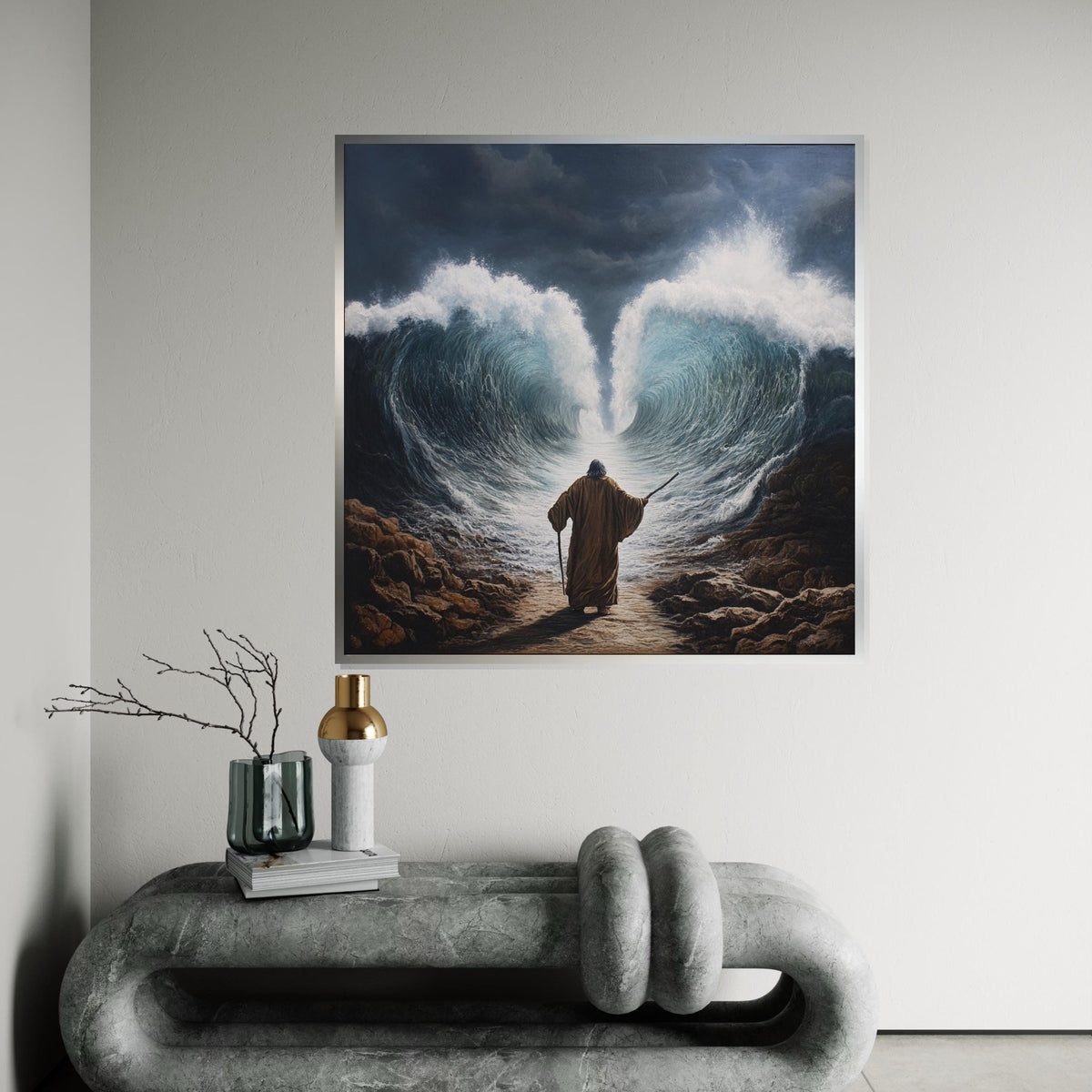 Moses Splitting the Red Sea Canvas Print, Biblical Exodus Scene Wall Art, Realistic Religious Decor for Living Room or Church