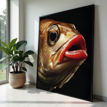Abstract Big-Eye Fish Canvas Print, Contemporary Underwater Illustration, Bold Marine Art for Office or Home, Vibrant Sea Life Decor