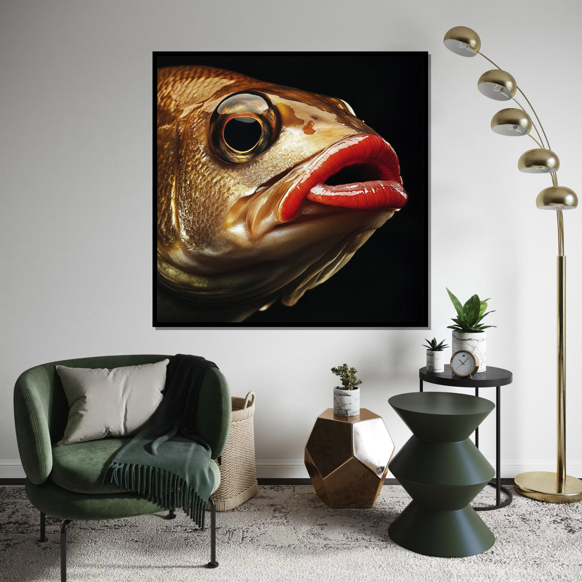 Abstract Big-Eye Fish Canvas Print, Contemporary Underwater Illustration, Bold Marine Art for Office or Home, Vibrant Sea Life Decor