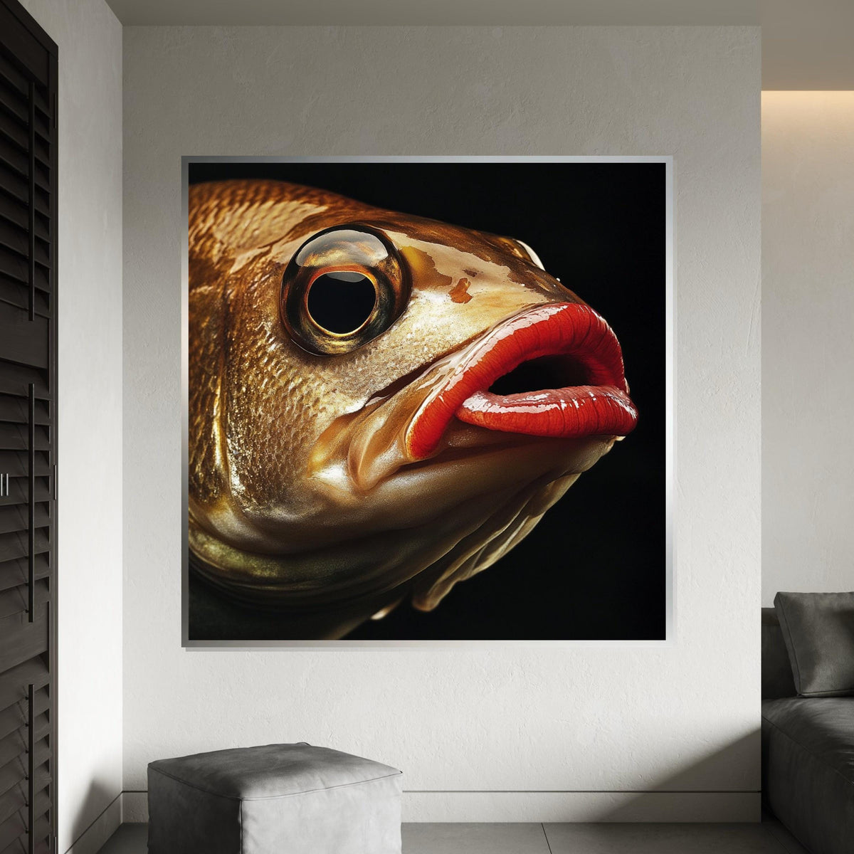 Abstract Big-Eye Fish Canvas Print, Contemporary Underwater Illustration, Bold Marine Art for Office or Home, Vibrant Sea Life Decor