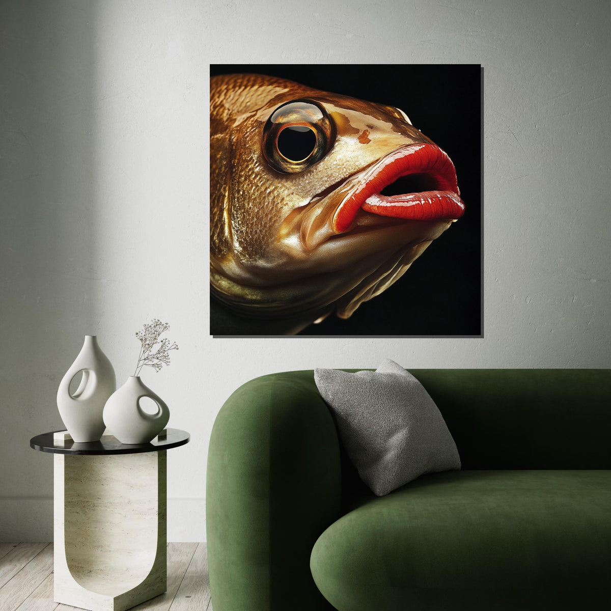 Abstract Big-Eye Fish Canvas Print, Contemporary Underwater Illustration, Bold Marine Art for Office or Home, Vibrant Sea Life Decor