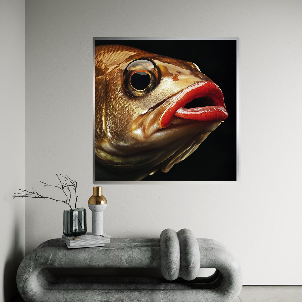 Abstract Big-Eye Fish Canvas Print, Contemporary Underwater Illustration, Bold Marine Art for Office or Home, Vibrant Sea Life Decor
