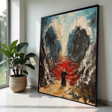 Moses Parting the Sea Canvas Print, Bold Exodus Illustration, Vibrant Religious Wall Decor for Home or Office