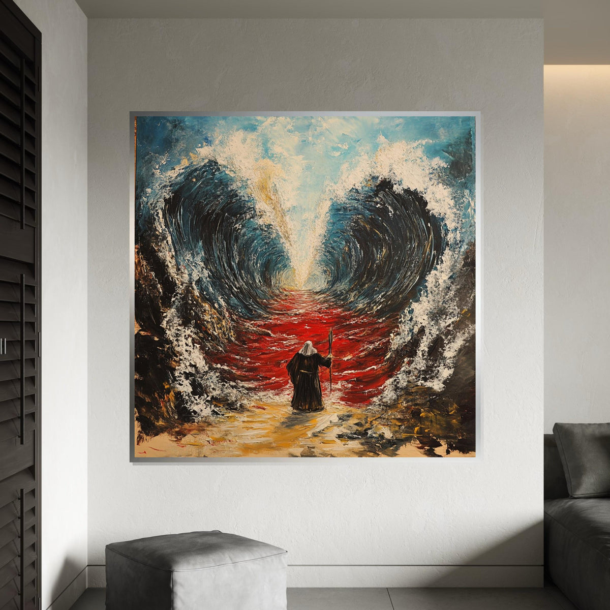 Moses Parting the Sea Canvas Print, Bold Exodus Illustration, Vibrant Religious Wall Decor for Home or Office