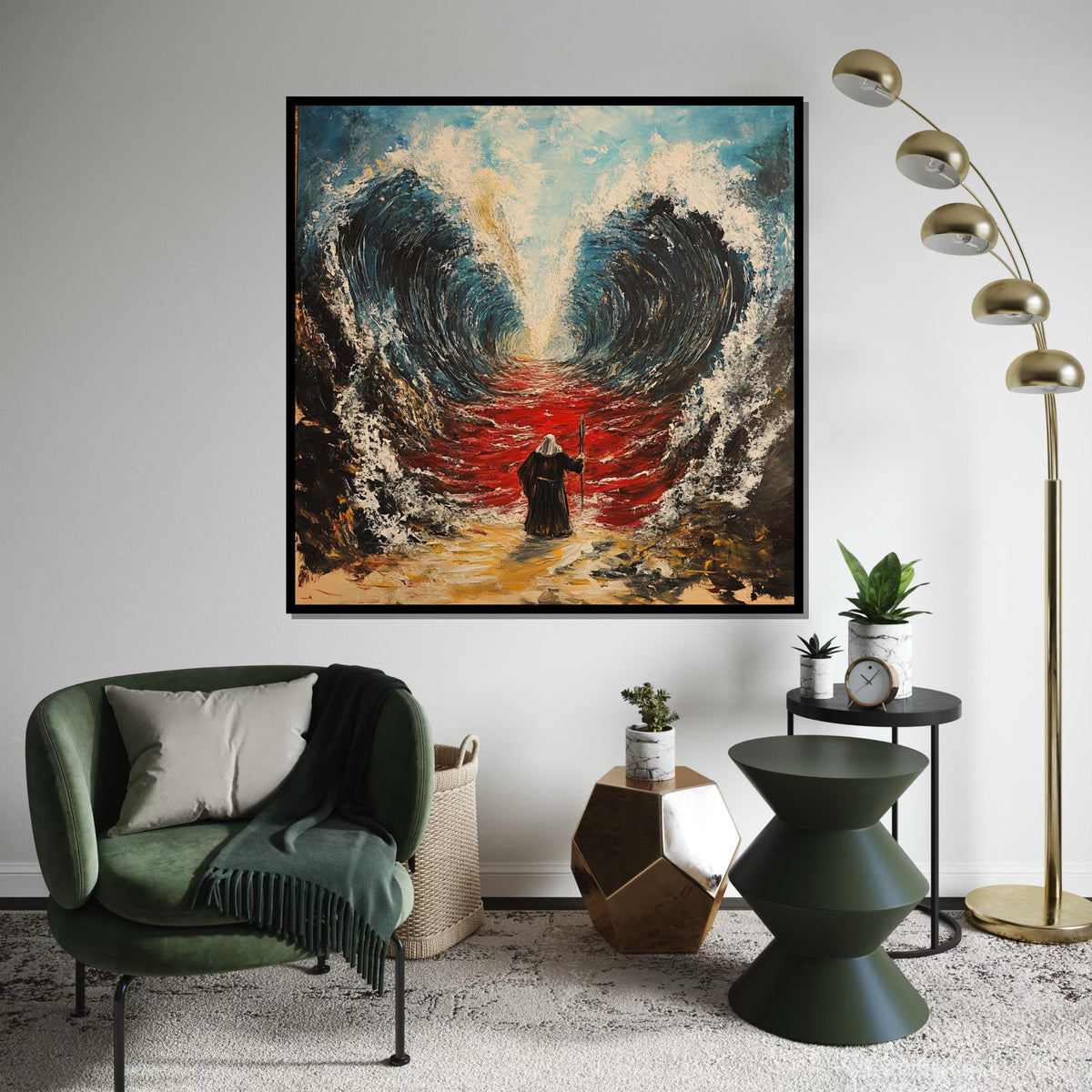 Moses Parting the Sea Canvas Print, Bold Exodus Illustration, Vibrant Religious Wall Decor for Home or Office