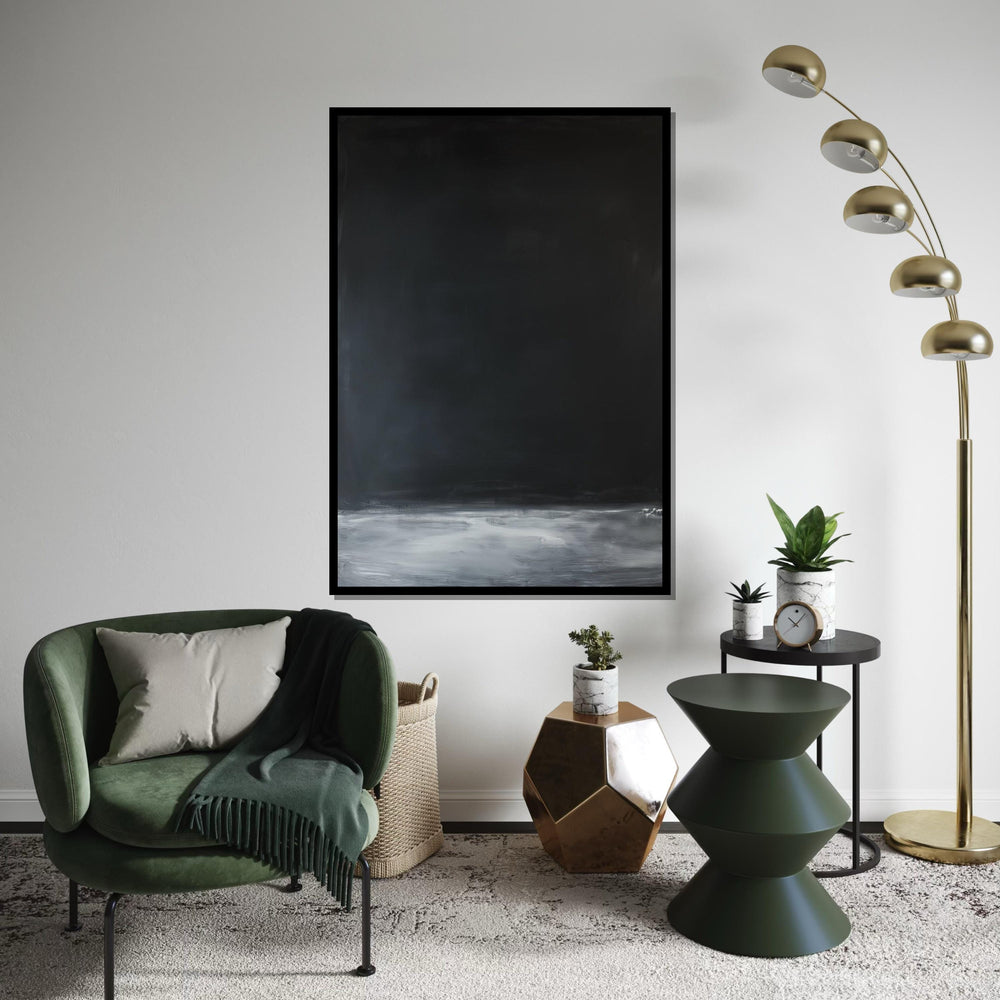 Mark Rothko Inspired Deep Black & Gray Horizon Canvas Print, Oil-Paint Texture Color Field Art, Minimalist Modern Wall Decor for Living Room