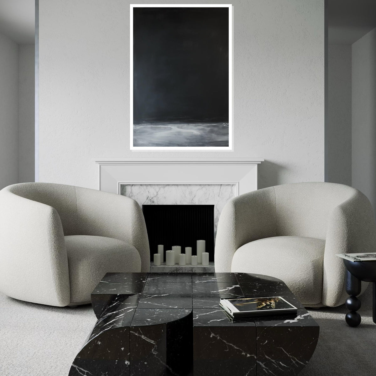 Mark Rothko Inspired Deep Black & Gray Horizon Canvas Print, Oil-Paint Texture Color Field Art, Minimalist Modern Wall Decor for Living Room