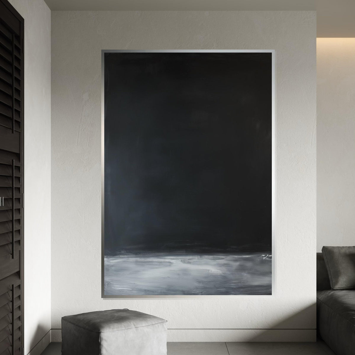 Mark Rothko Inspired Deep Black & Gray Horizon Canvas Print, Oil-Paint Texture Color Field Art, Minimalist Modern Wall Decor for Living Room