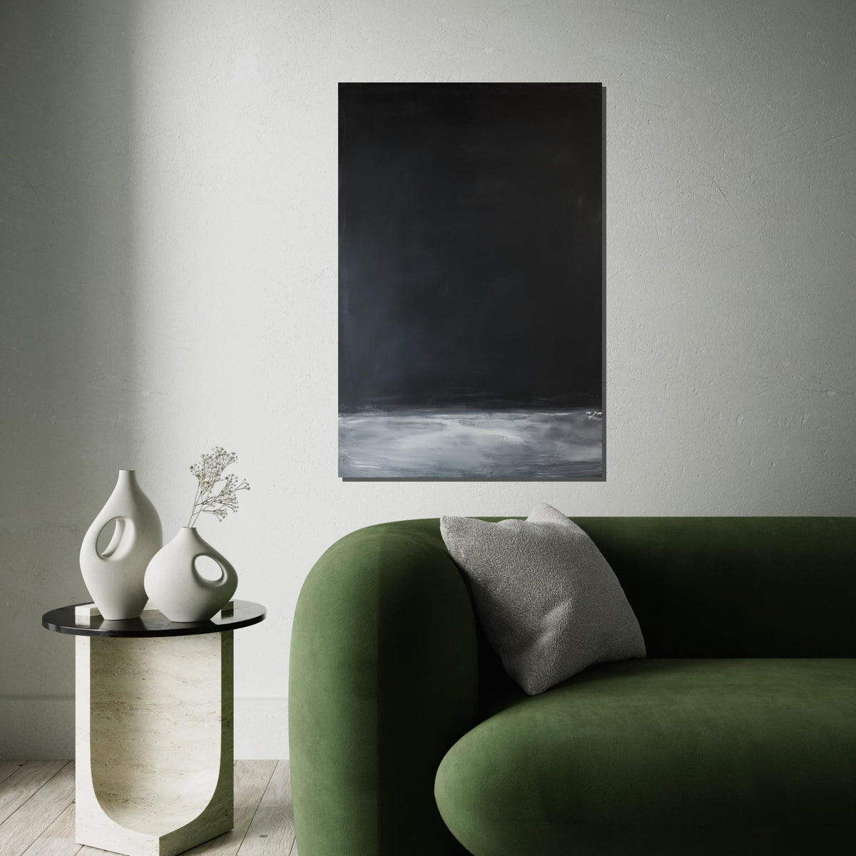Mark Rothko Inspired Deep Black & Gray Horizon Canvas Print, Oil-Paint Texture Color Field Art, Minimalist Modern Wall Decor for Living Room