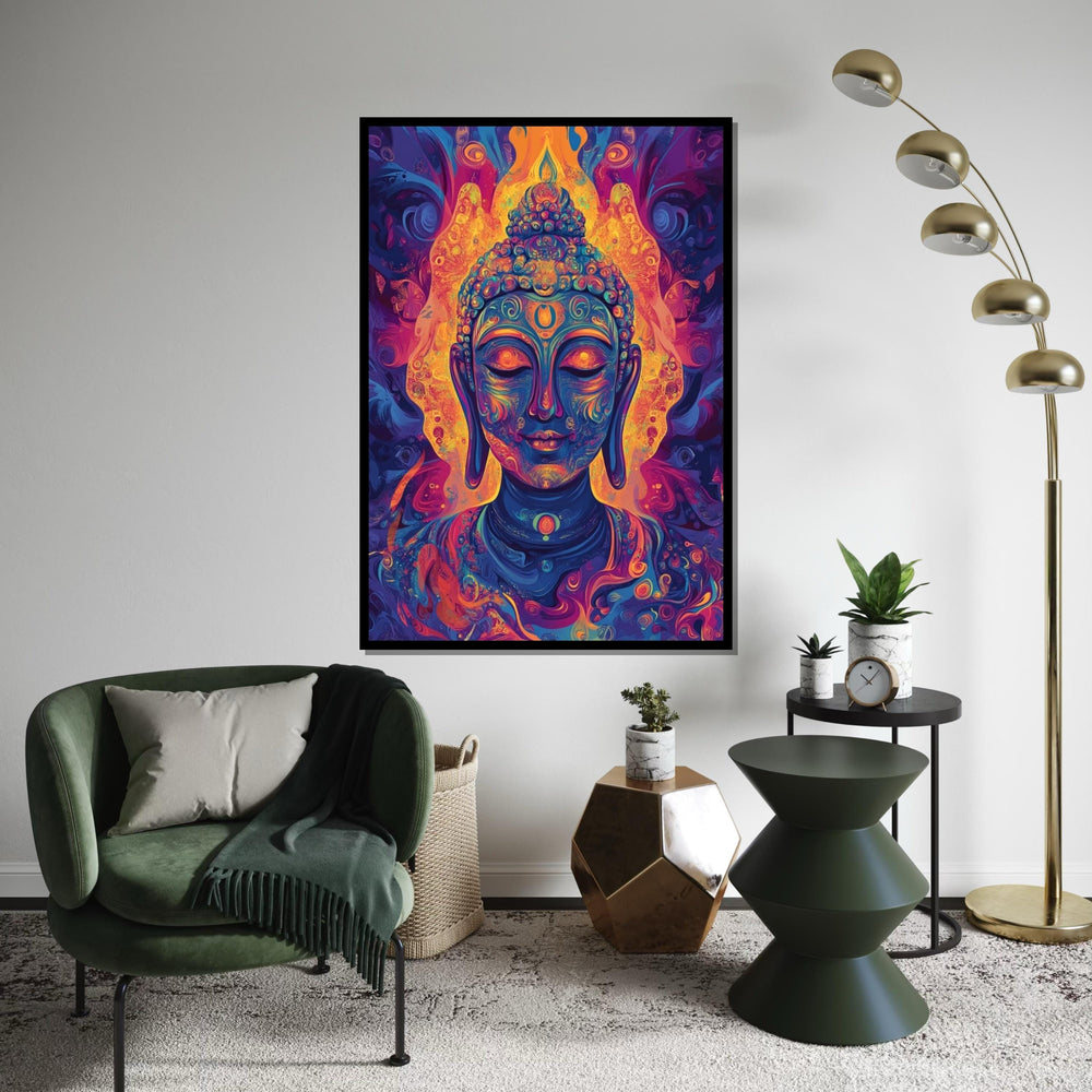 Psychedelic Buddha Canvas Art Print,Vibrant Neon Meditation Wall Decor for Yoga Studio,Living Room,Mindfulness Spaces,Modern Spiritual Gift
