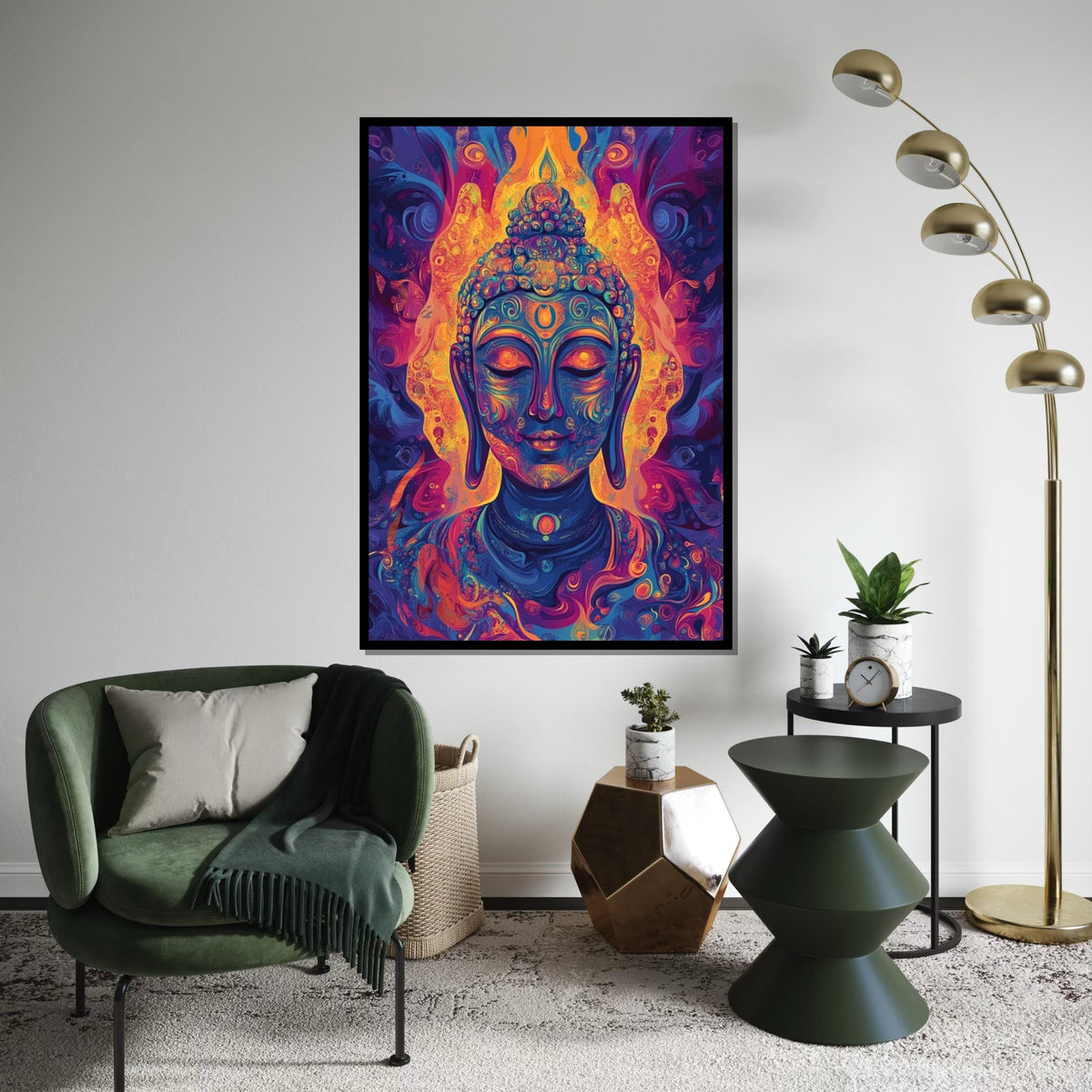 Psychedelic Buddha Canvas Art Print,Vibrant Neon Meditation Wall Decor for Yoga Studio,Living Room,Mindfulness Spaces,Modern Spiritual Gift