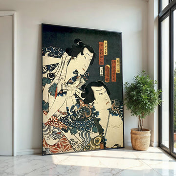 Vintage Ukiyo-e Kabuki Actor Duo Canvas Print – Japanese Woodblock Style Wall Art for Home, Theater Room & Oriental Décor, Unique Gift
