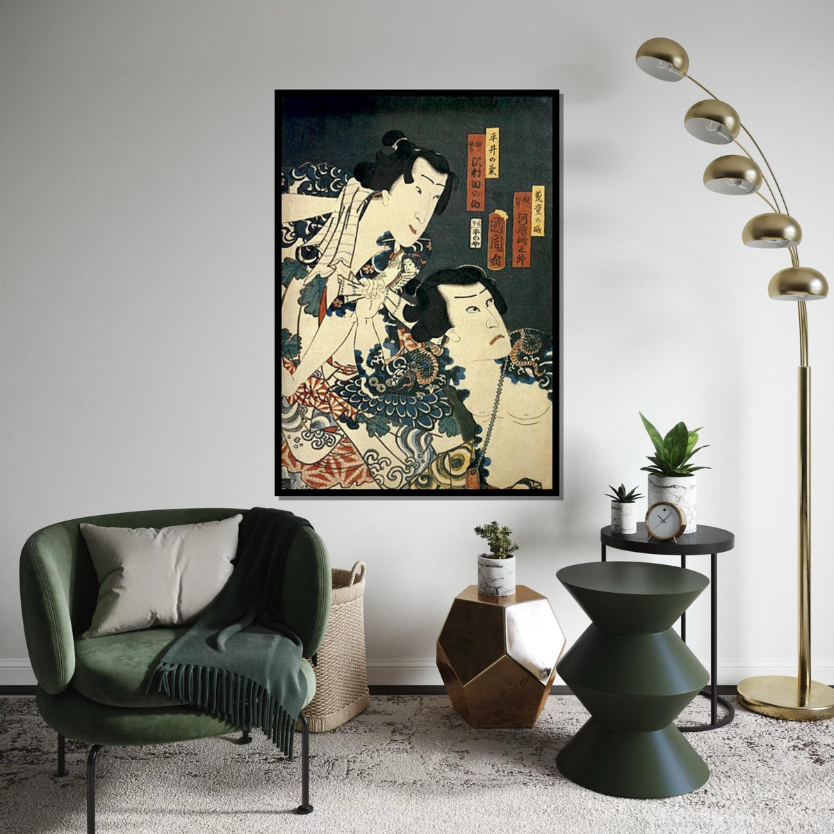 Vintage Ukiyo-e Kabuki Actor Duo Canvas Print – Japanese Woodblock Style Wall Art for Home, Theater Room & Oriental Décor, Unique Gift