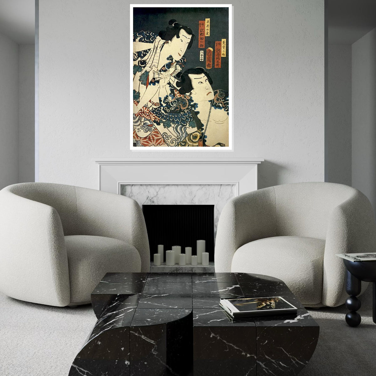 Vintage Ukiyo-e Kabuki Actor Duo Canvas Print – Japanese Woodblock Style Wall Art for Home, Theater Room & Oriental Décor, Unique Gift