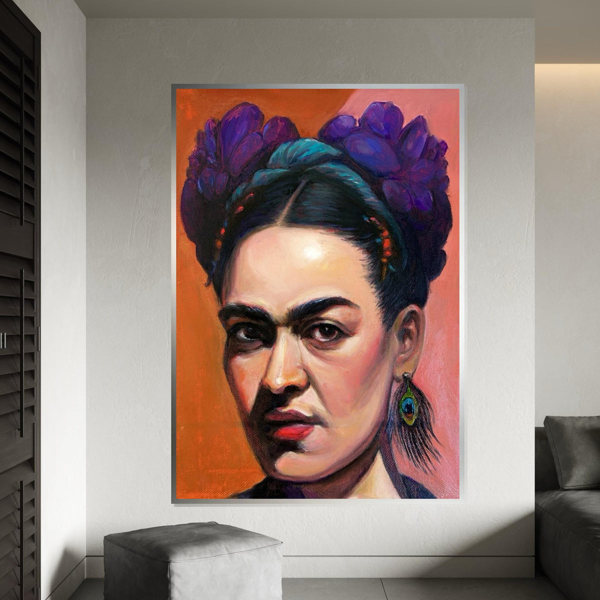 Frida Kahlo Close-Up Portrait Canvas Art Print – Bold Mexican Artist Face Wall Decor for Home, Studio & Office, Feminist Fine Art Gift