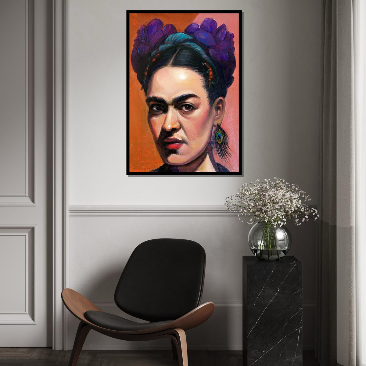 Frida Kahlo Close-Up Portrait Canvas Art Print – Bold Mexican Artist Face Wall Decor for Home, Studio & Office, Feminist Fine Art Gift