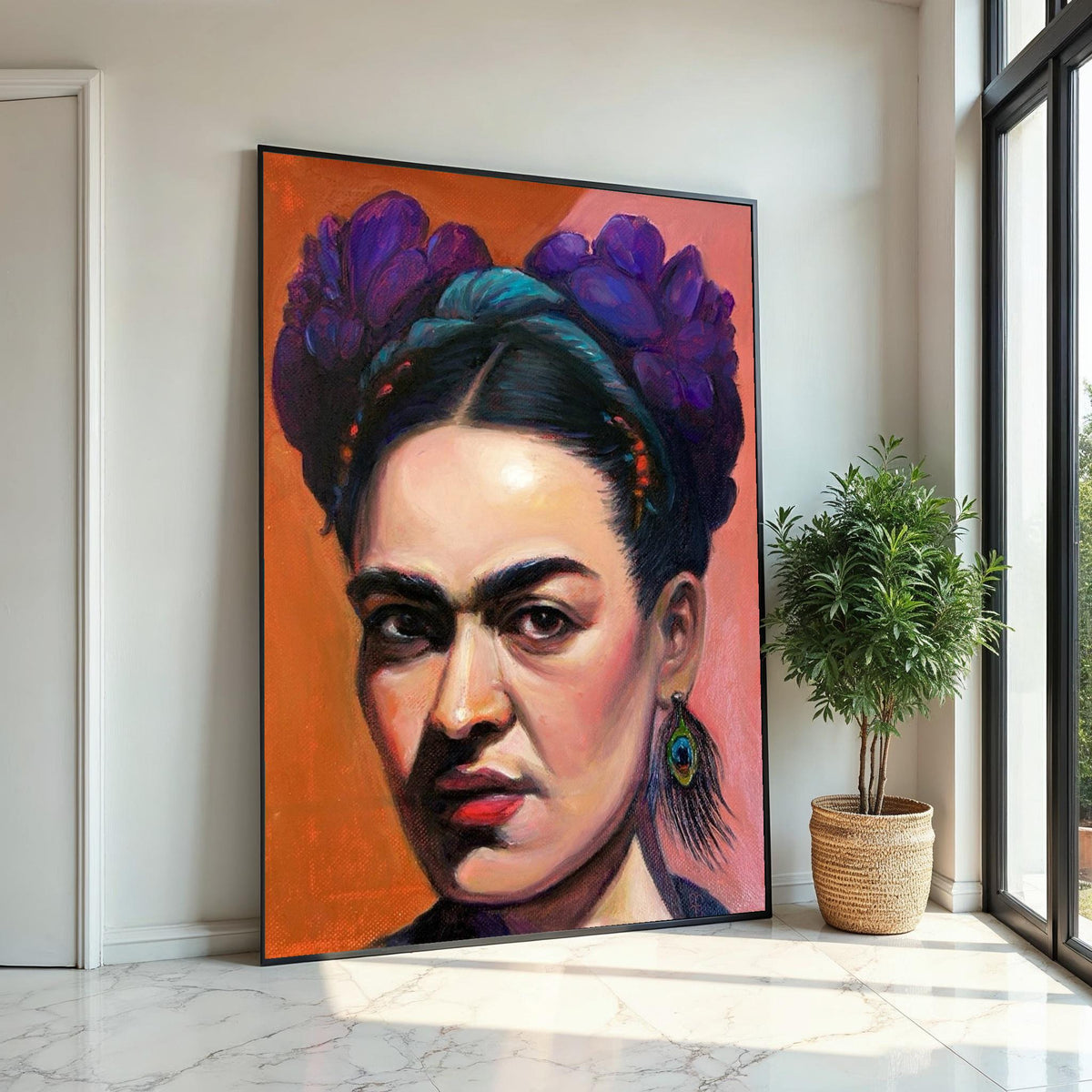 Frida Kahlo Close-Up Portrait Canvas Art Print – Bold Mexican Artist Face Wall Decor for Home, Studio & Office, Feminist Fine Art Gift