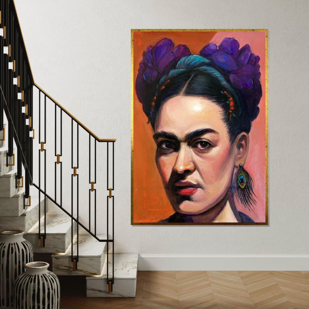 Frida Kahlo Close-Up Portrait Canvas Art Print – Bold Mexican Artist Face Wall Decor for Home, Studio & Office, Feminist Fine Art Gift