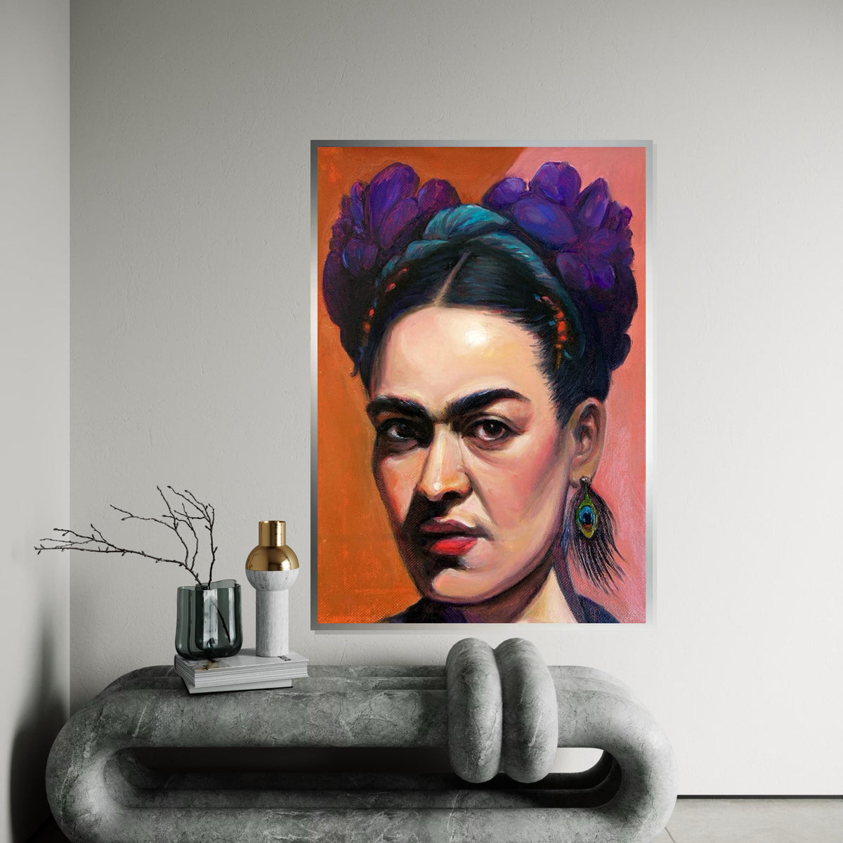 Frida Kahlo Close-Up Portrait Canvas Art Print – Bold Mexican Artist Face Wall Decor for Home, Studio & Office, Feminist Fine Art Gift