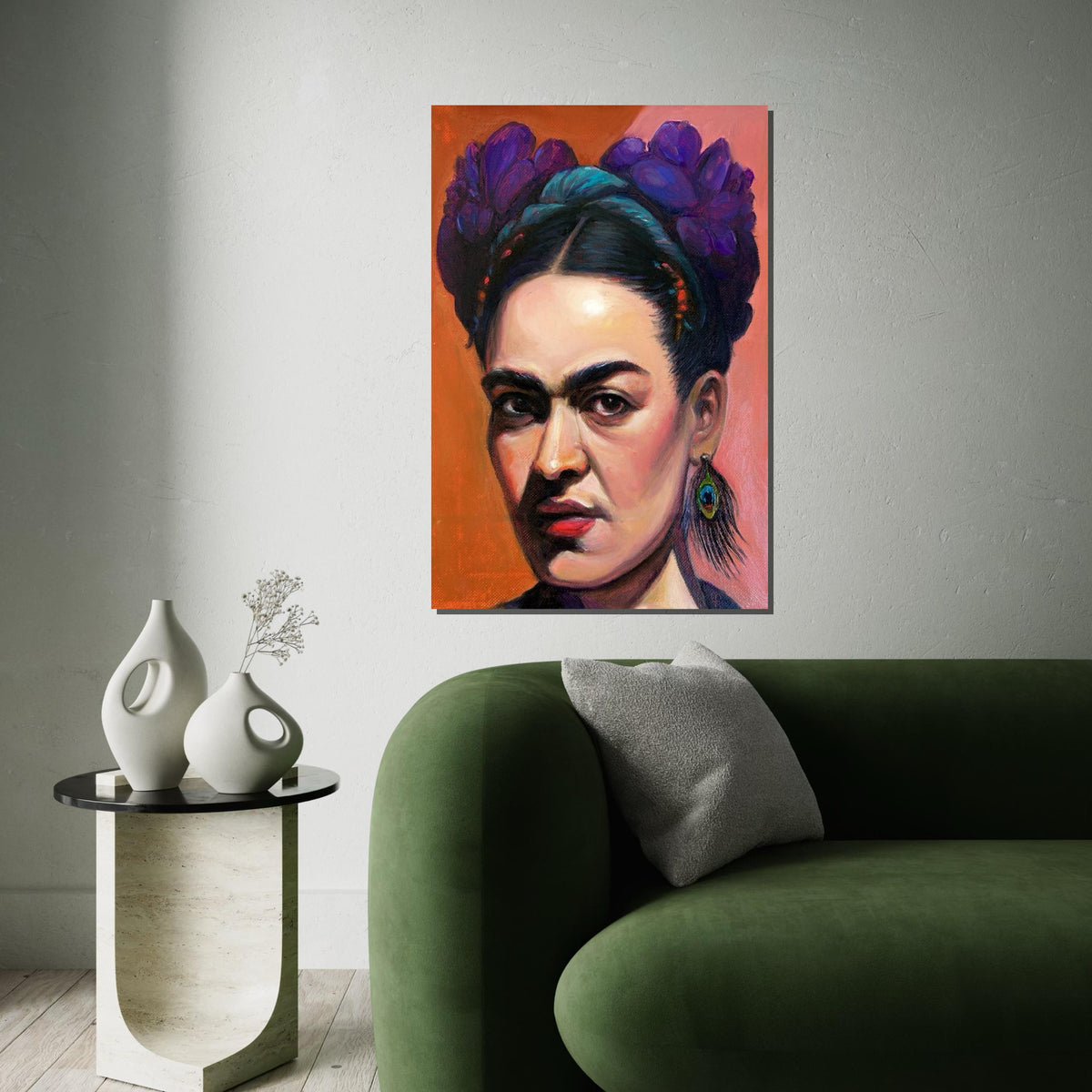 Frida Kahlo Close-Up Portrait Canvas Art Print – Bold Mexican Artist Face Wall Decor for Home, Studio & Office, Feminist Fine Art Gift