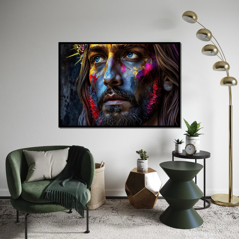 Modern Abstract Jesus Canvas Art Print – Vibrant Colorful Christ Portrait Wall Decor for Living Room, Church, Office & Spiritual Spaces