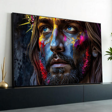 Modern Abstract Jesus Canvas Art Print – Vibrant Colorful Christ Portrait Wall Decor for Living Room, Church, Office & Spiritual Spaces