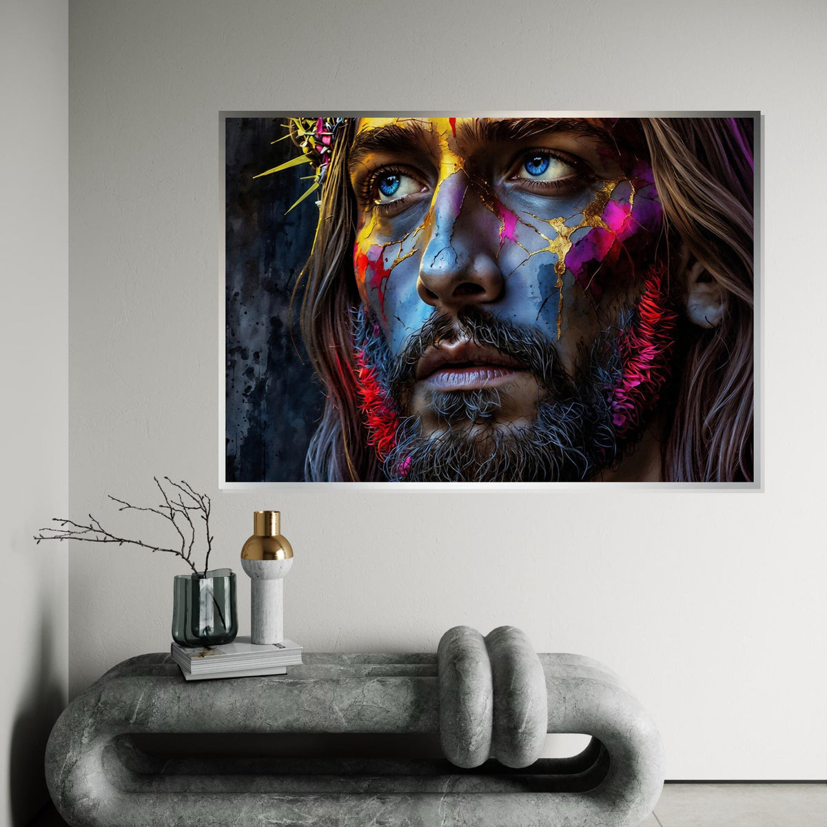 Modern Abstract Jesus Canvas Art Print – Vibrant Colorful Christ Portrait Wall Decor for Living Room, Church, Office & Spiritual Spaces